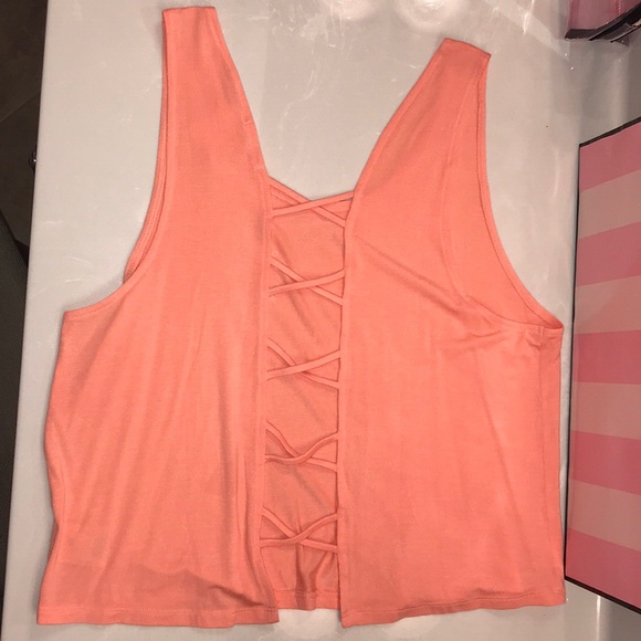 Love Pink Super Soft Crop Tank in Coral SZ Medium - Picture 4 of 5